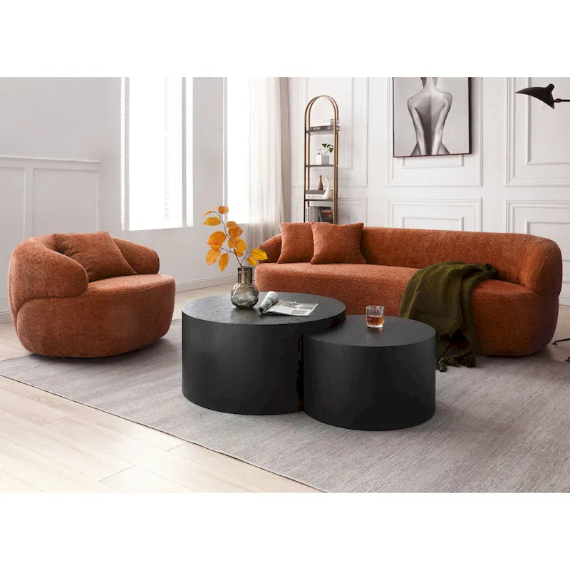 Poltrona a botte girevole a 360° rivestita in tessuto moderna arancione 34.6 con struttura in legno massello