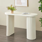 Tavolo consolle ovale fatto a mano in metallo con gambe scanalate - Bianco - Roche River Decor