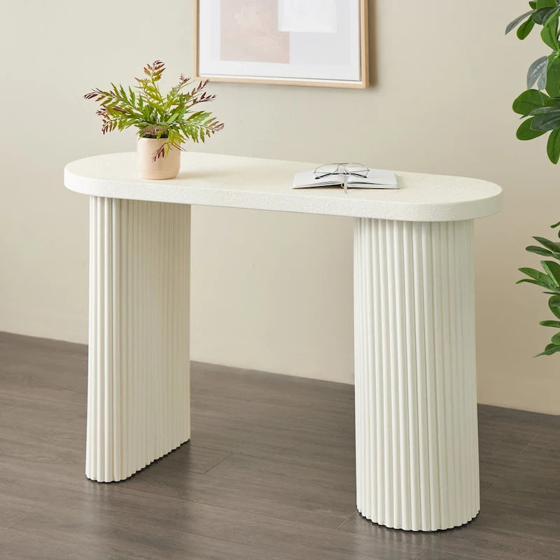 Tavolo consolle ovale fatto a mano in metallo con gambe scanalate - Bianco - Roche River Decor
