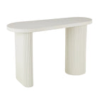 Tavolo consolle ovale fatto a mano in metallo con gambe scanalate - Bianco - Roche River Decor