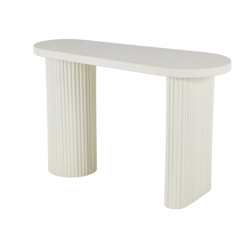 Tavolo consolle ovale fatto a mano in metallo con gambe scanalate - Bianco - Roche River Decor