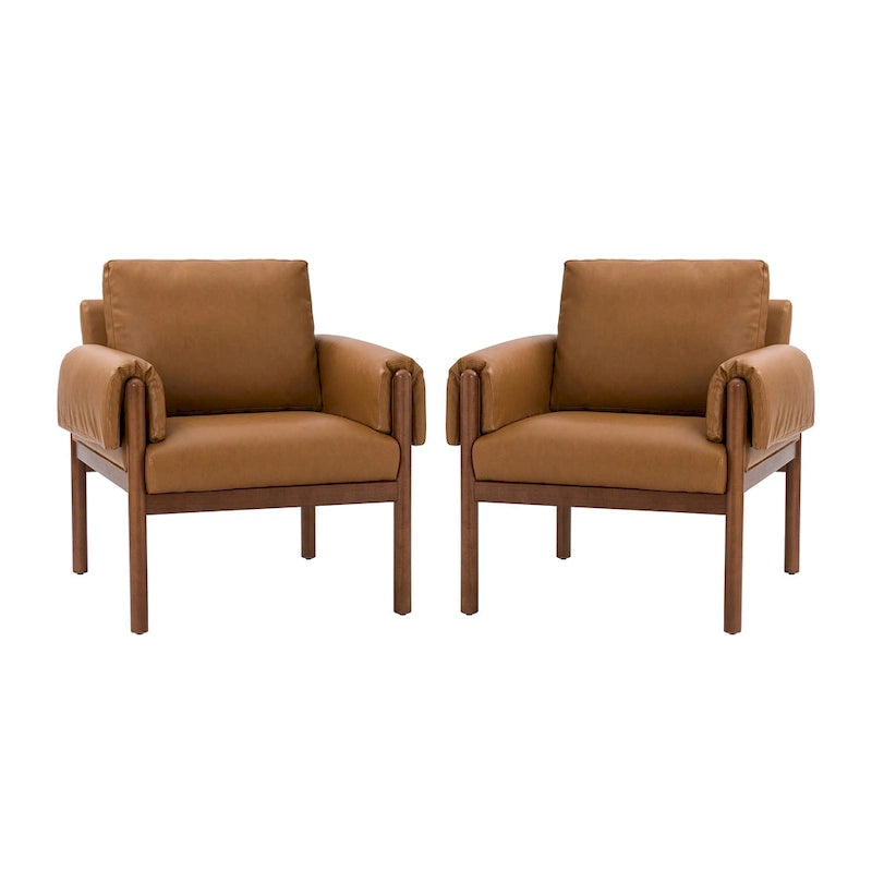 Poltrona da salotto Tiago Comfy Glossy con base in legno massello, set da 2