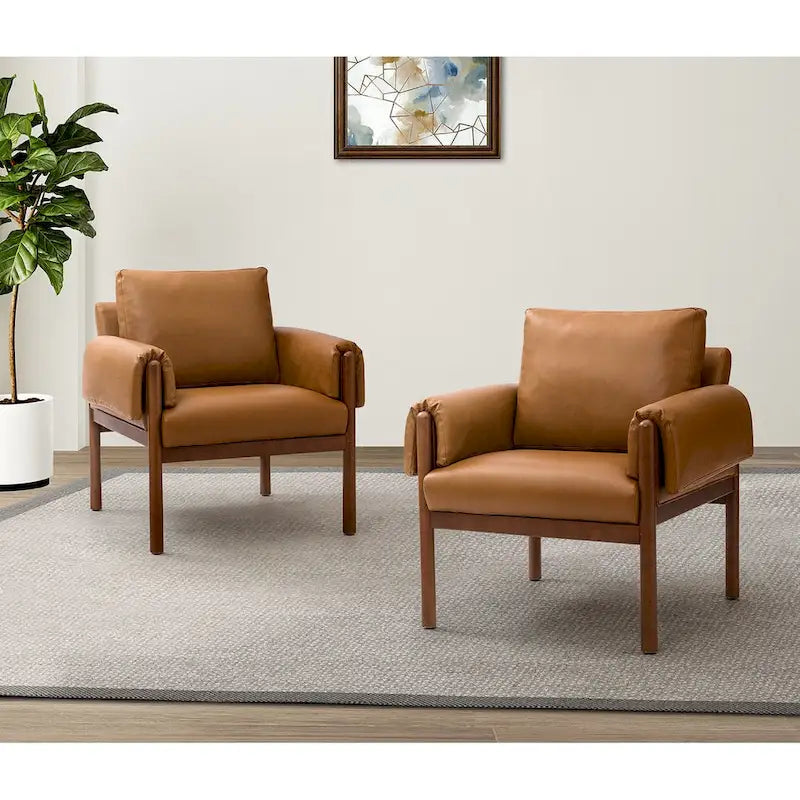 Poltrona da salotto Tiago Comfy Glossy con base in legno massello, set da 2