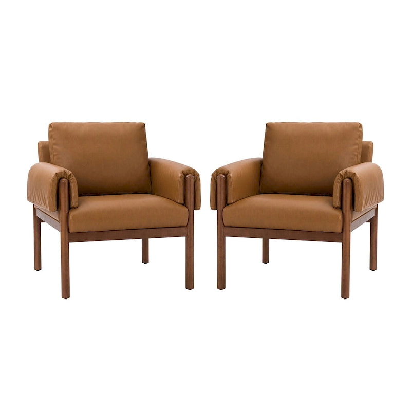 Poltrona da salotto Tiago Comfy Glossy con base in legno massello, set da 2