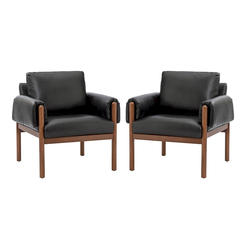 Poltrona da salotto Tiago Comfy Glossy con base in legno massello, set da 2