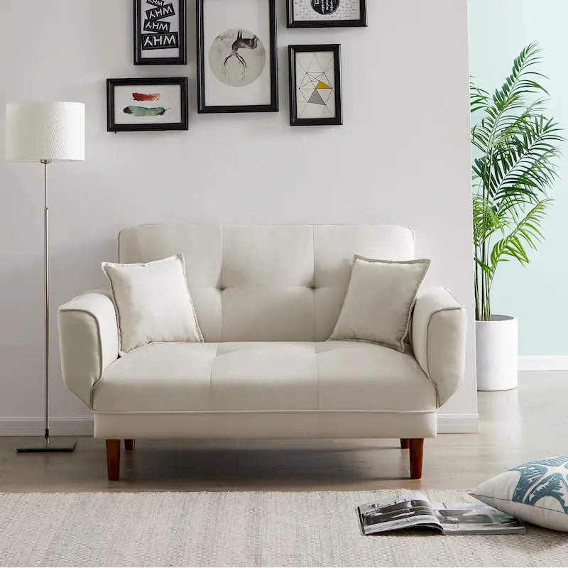 Divano letto multifunzionale con 2 cuscini in tessuto beige