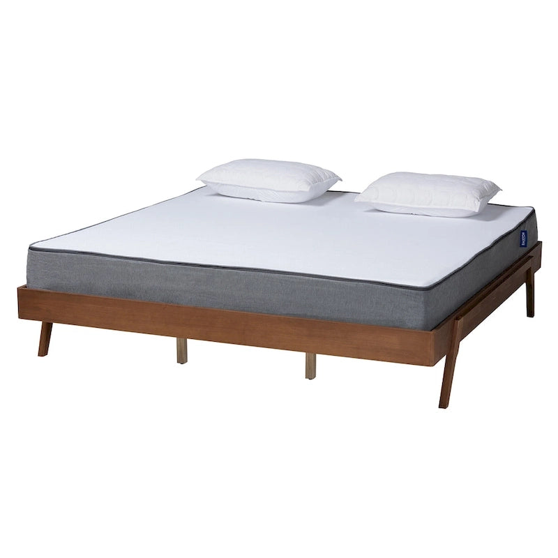 Struttura letto Sarita Mid-Century Modern in legno di frassino con finitura noce