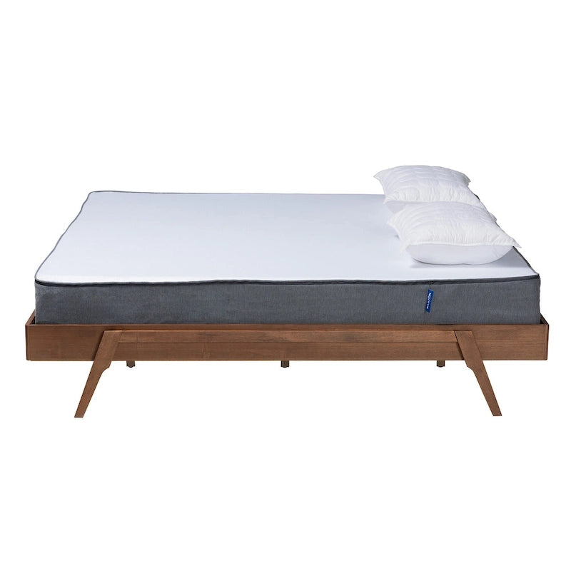 Struttura letto Sarita Mid-Century Modern in legno di frassino con finitura noce