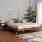 Struttura letto Sarita Mid-Century Modern in legno di frassino con finitura noce