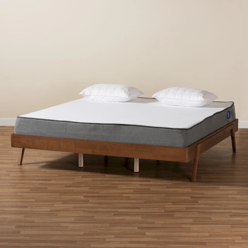 Struttura letto Sarita Mid-Century Modern in legno di frassino con finitura noce