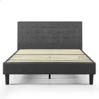 Letto a piattaforma imbottito in grigio scuro con cuciture a diamante