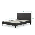 Letto a piattaforma imbottito in grigio scuro con cuciture a diamante