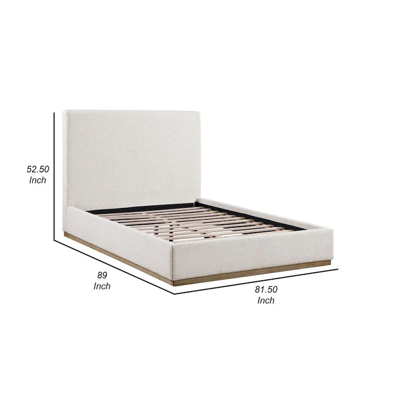 Letto King Size Ole, Testiera imbottita, Base a zoccolo dorata, Avorio
