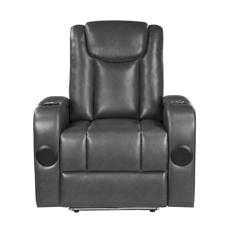 Poltrona reclinabile Emily da 38 pollici, portabicchieri rinfrescante, LED, pelle PU grigia