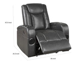 Poltrona reclinabile Emily da 38 pollici, portabicchieri rinfrescante, LED, pelle PU grigia