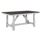 Tavolo con gambe a cavalletto in legno bianco anticato due tonalità stile rustico