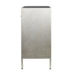 Comodino Comò con Pannello Anteriore Tappezzato in Legno, 3 Cassetti, Top a Specchio e Maniglie ad Anello - Beige - Roche River Decor